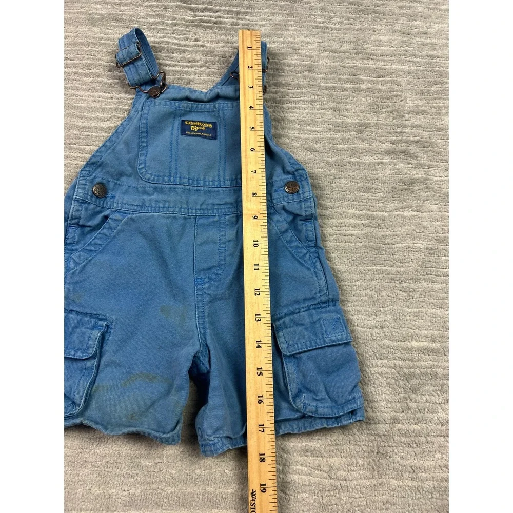 OshKosh B'gosh Shortalls Kids 18M Blue Cargo Canvas Overalls Vintage Utility